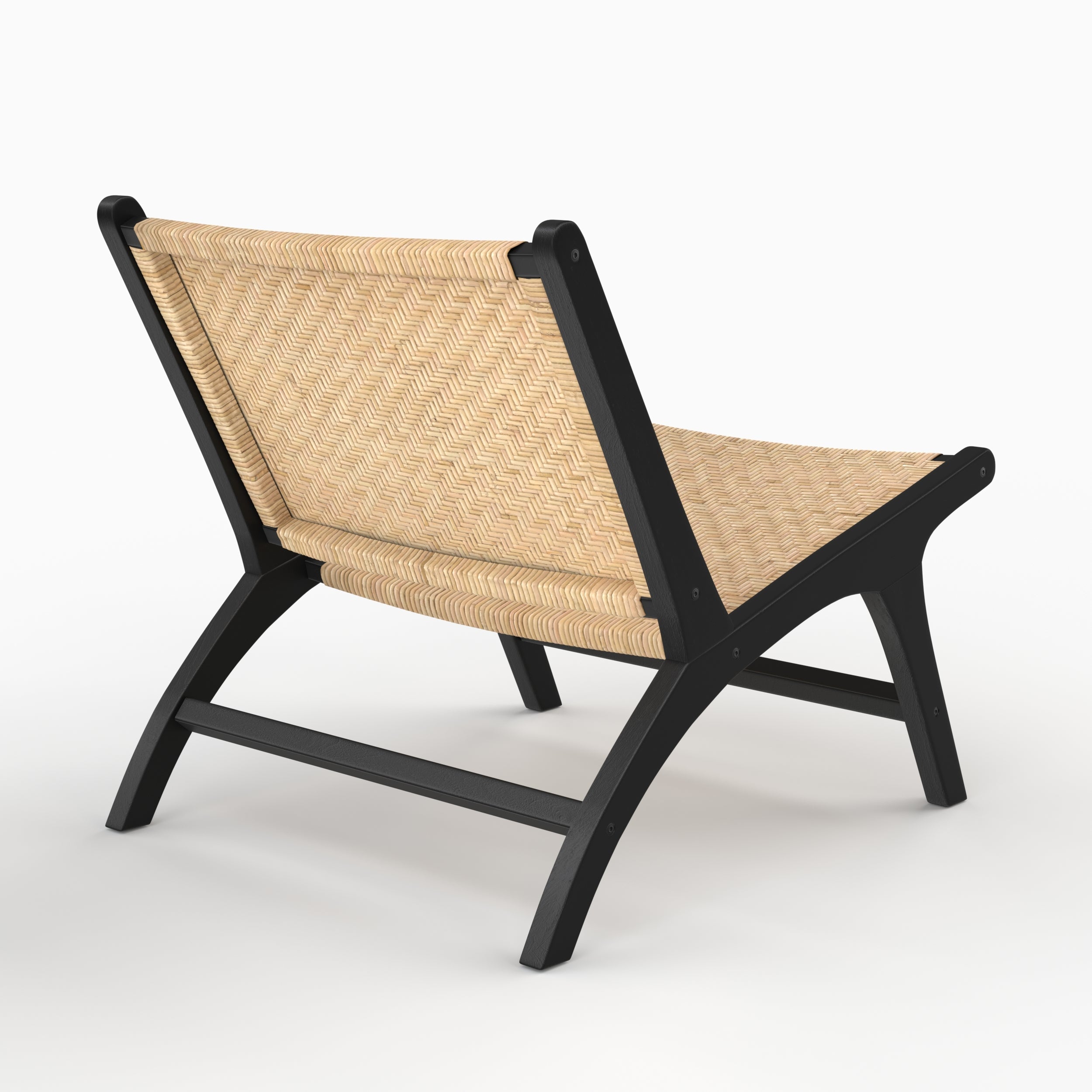 Kilka - Fauteuil En Bois De Teck Noir Et Tressage Chevron En Rotin