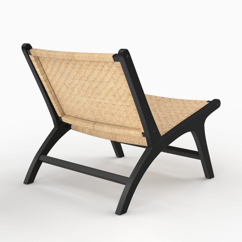 Fauteuil Kilka en bois de teck noir et tressage chevron en rotin