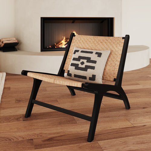 Kilka - Fauteuil En Bois De Teck Noir Et Tressage Chevron En Rotin
