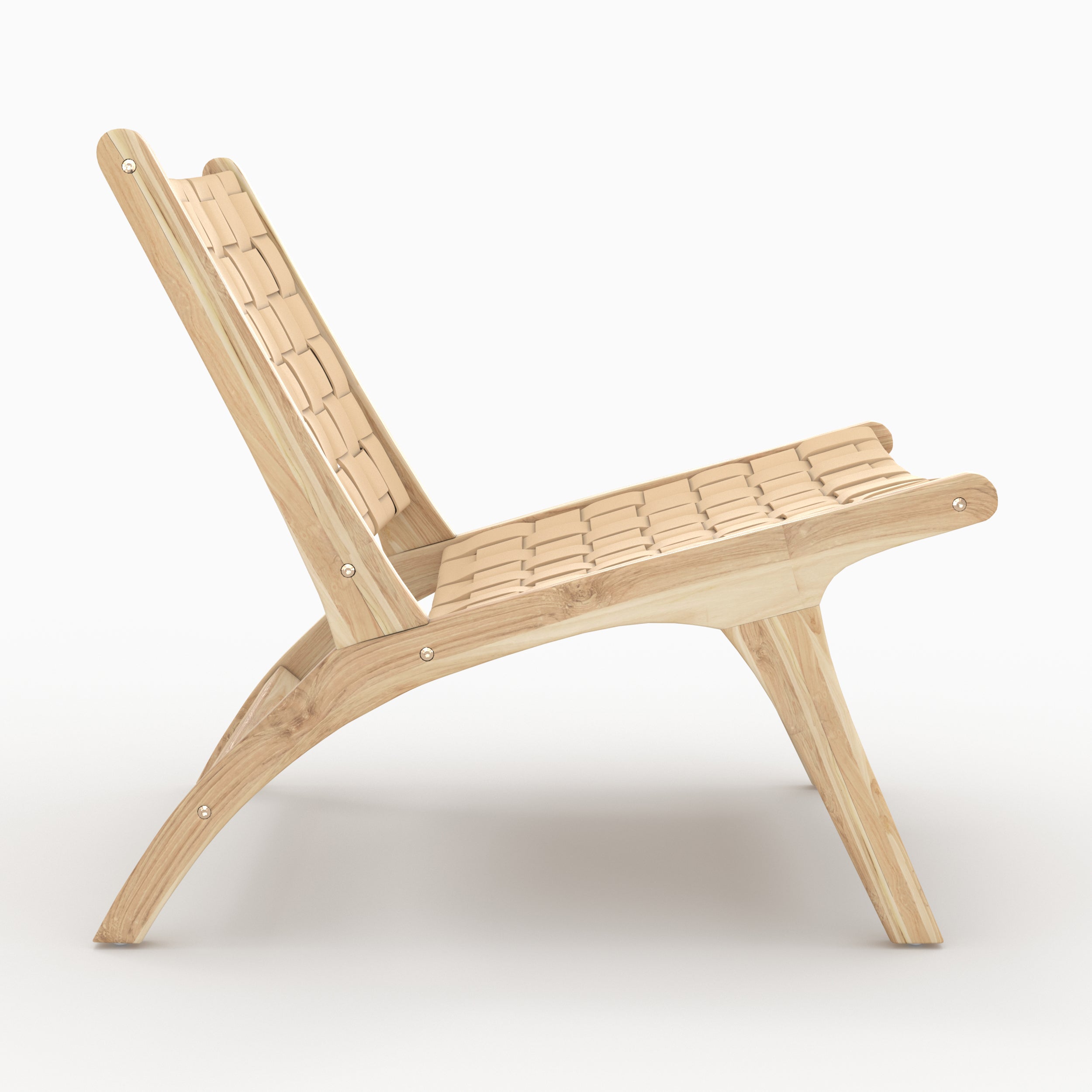 Kuna - Teak And Beige Woven Leather Armchair