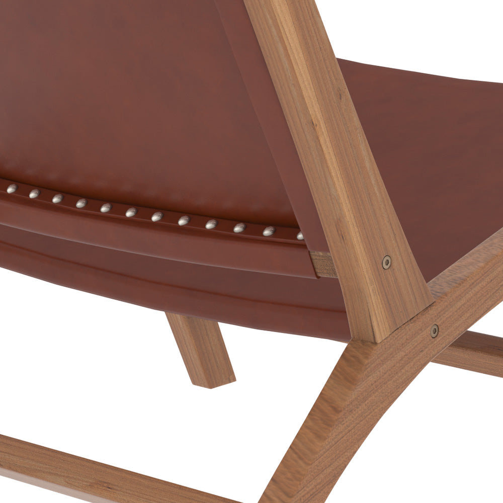 Kuna - Sillón de teca y cuero liso marrón