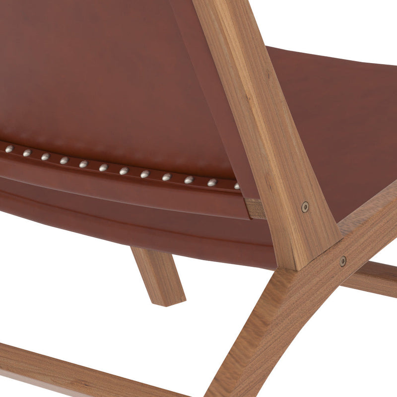 Fauteuil Kuna en teck et cuir marron