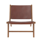 Kuna - Sillón de teca y cuero liso marrón
