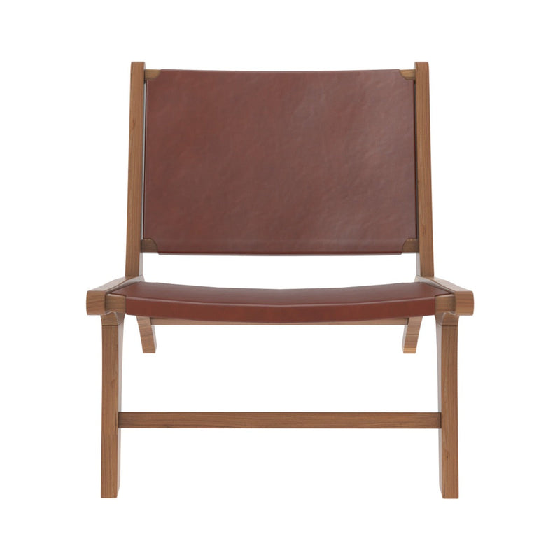 Fauteuil Kuna en teck et cuir marron