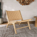 Fauteuil Kuna en teck et cuir tressé beige