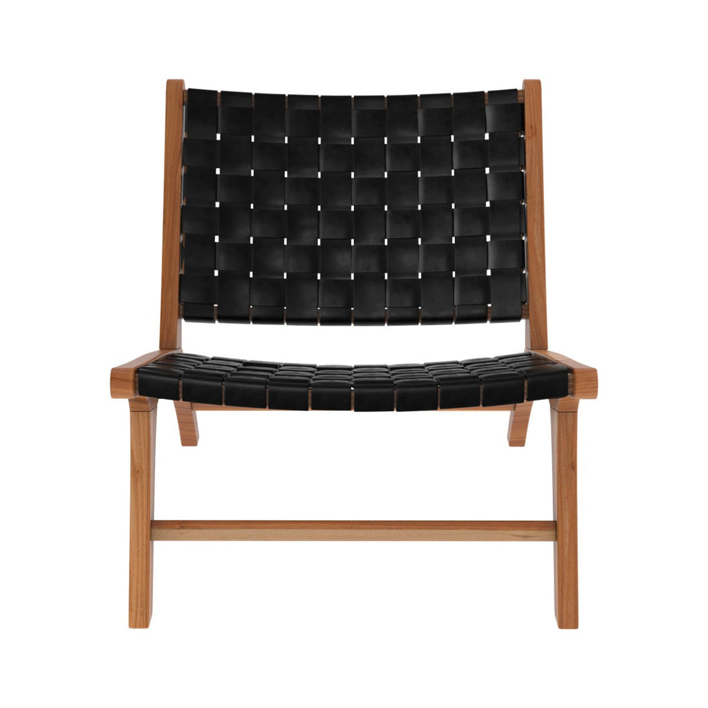 Kuna - Sillón de teca y piel trenzada negra