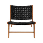 Kuna - Sillón de teca y piel trenzada negra