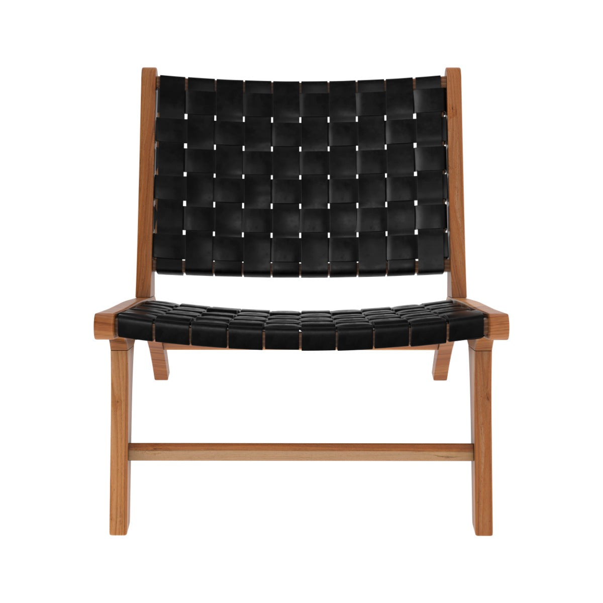 Kuna - Sillón de teca y piel trenzada negra