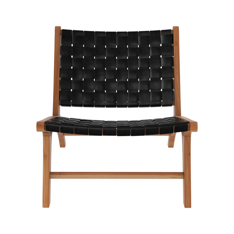 Fauteuil Kuna en teck et cuir noir