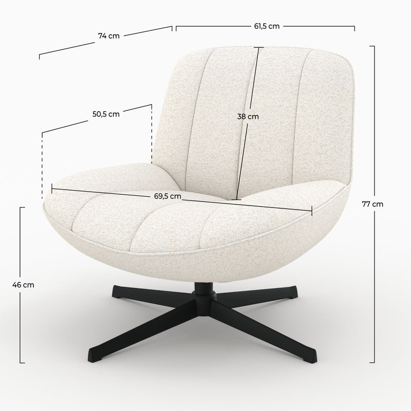 Fauteuil Elvis pivotant en tissu bouclé blanc cassé