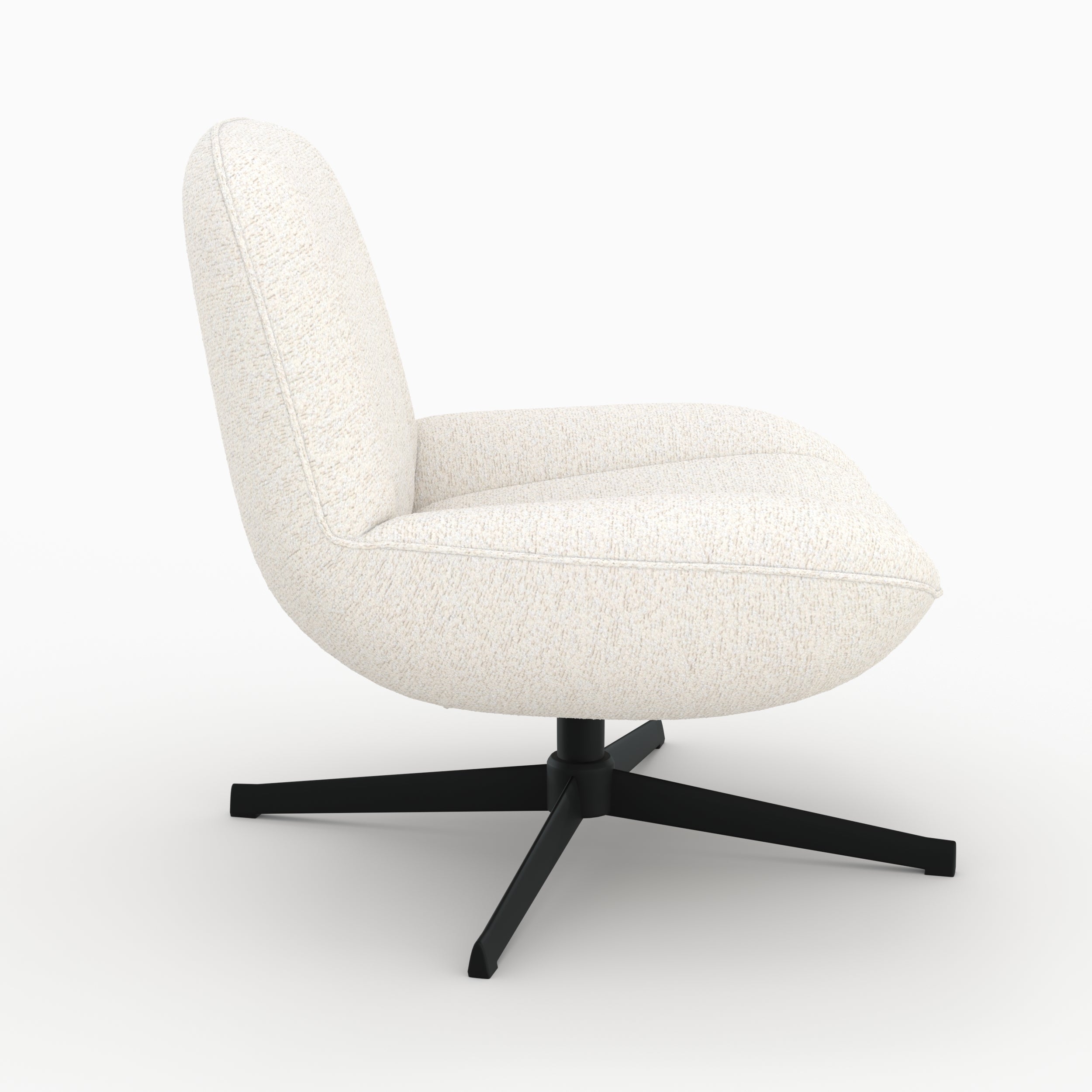 Elvis - Sillón giratorio de tela bouclé blanco roto