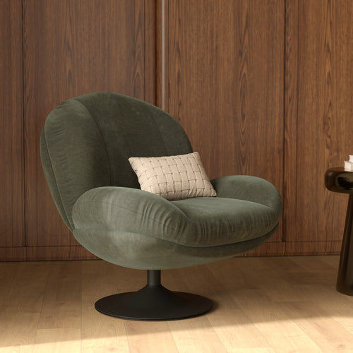 Ricci - Fauteuil Pivotant En Tissu Effet Velours Vert Kaki