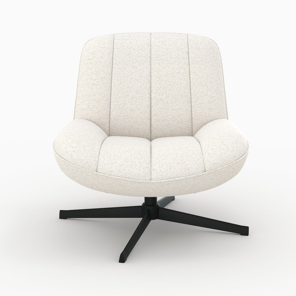 Elvis - Sillón giratorio de tela bouclé blanco roto