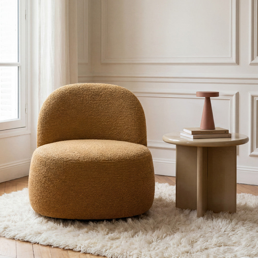 Groovy - Swivel Armchair - Ribbed Chenille Fabric - Mustard Yellow