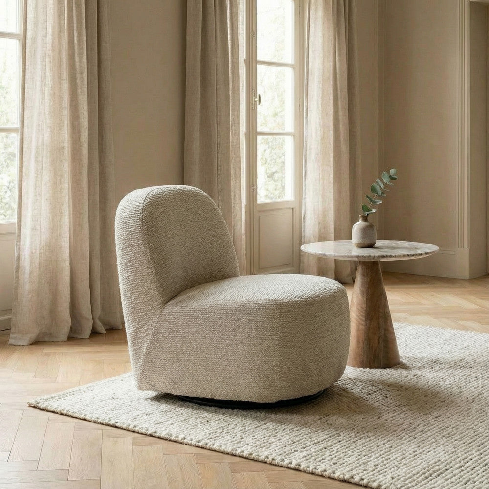 Groovy - Sillón giratorio - Tela chenilla acanalada - Crudo