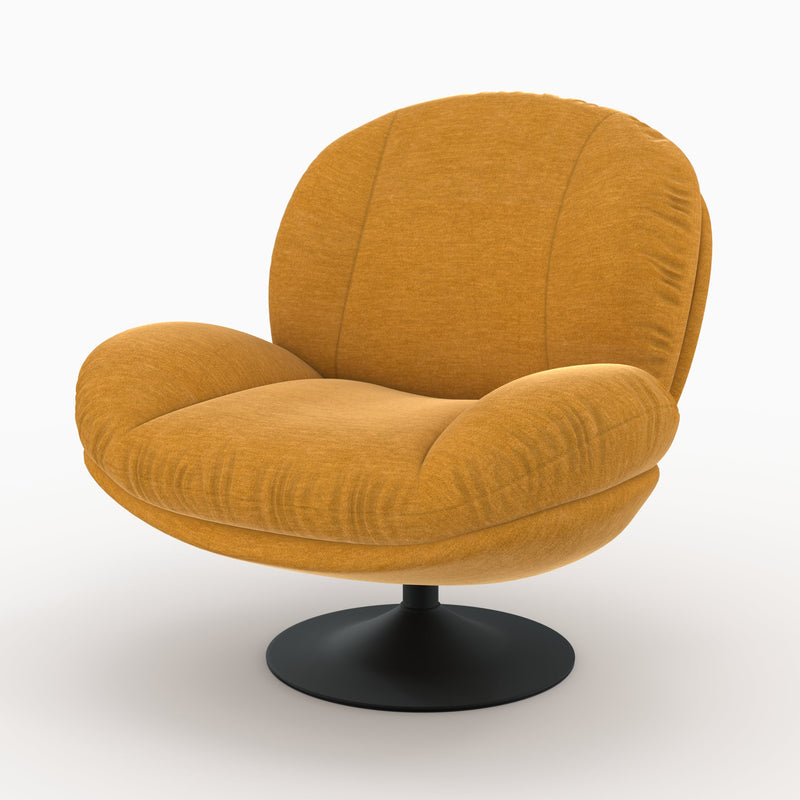 Fauteuil Ricci pivotant en tissu effet velours jaune moutarde