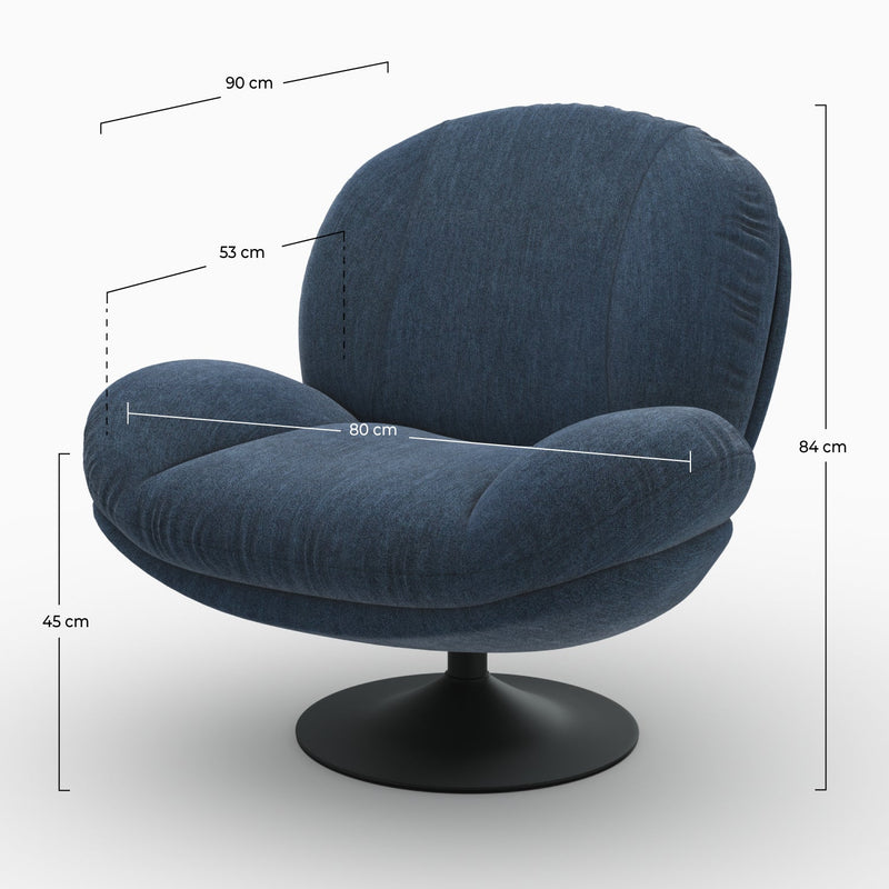 Fauteuil Ricci pivotant en tissu effet velours bleu nuit