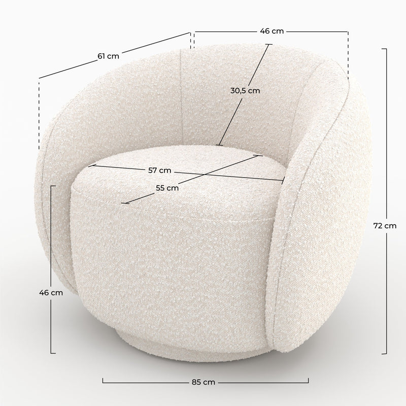 Fauteuil Naya en tissu bouclé blanc