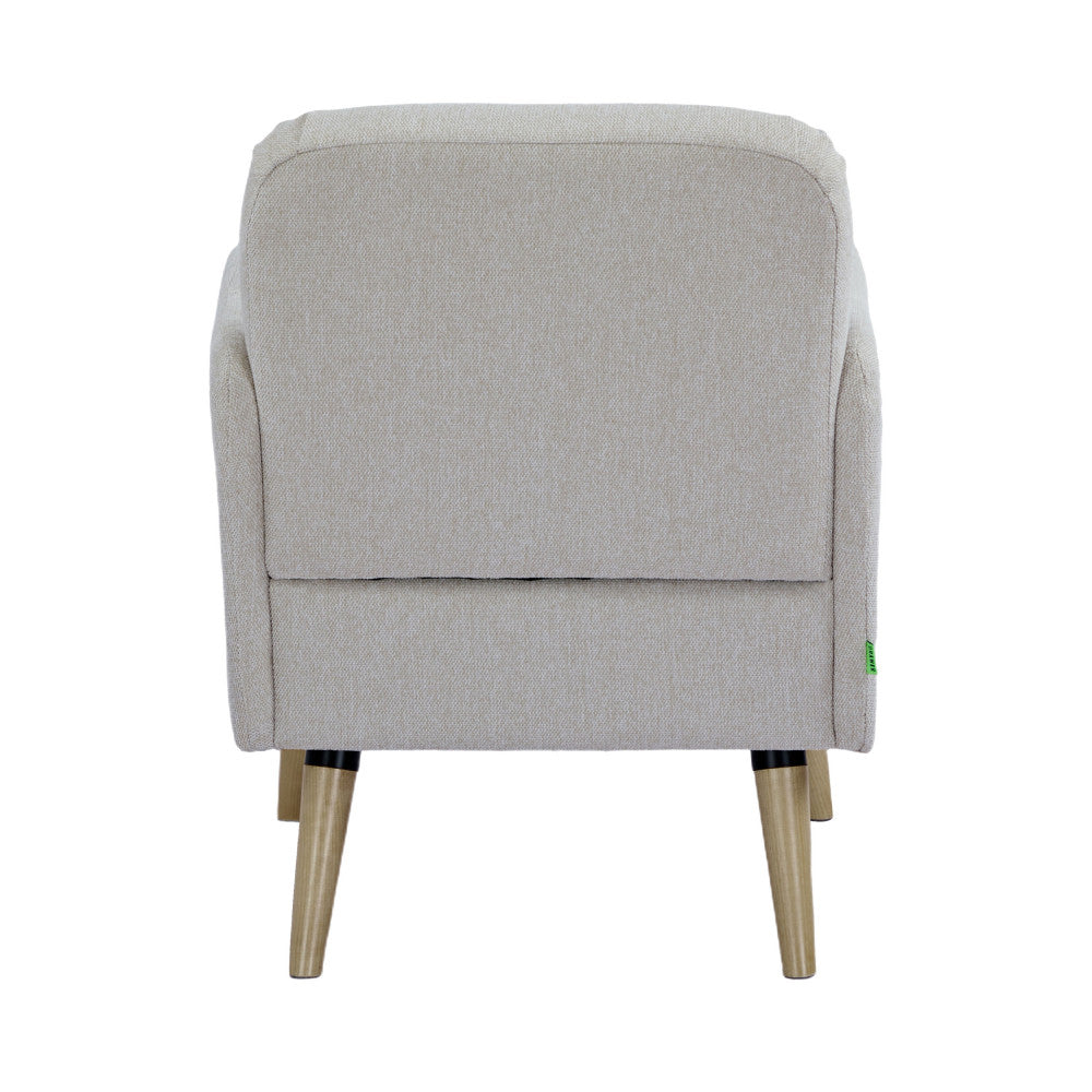 Brooks - Sillón retro - Tela, patas de madera clara - Beige