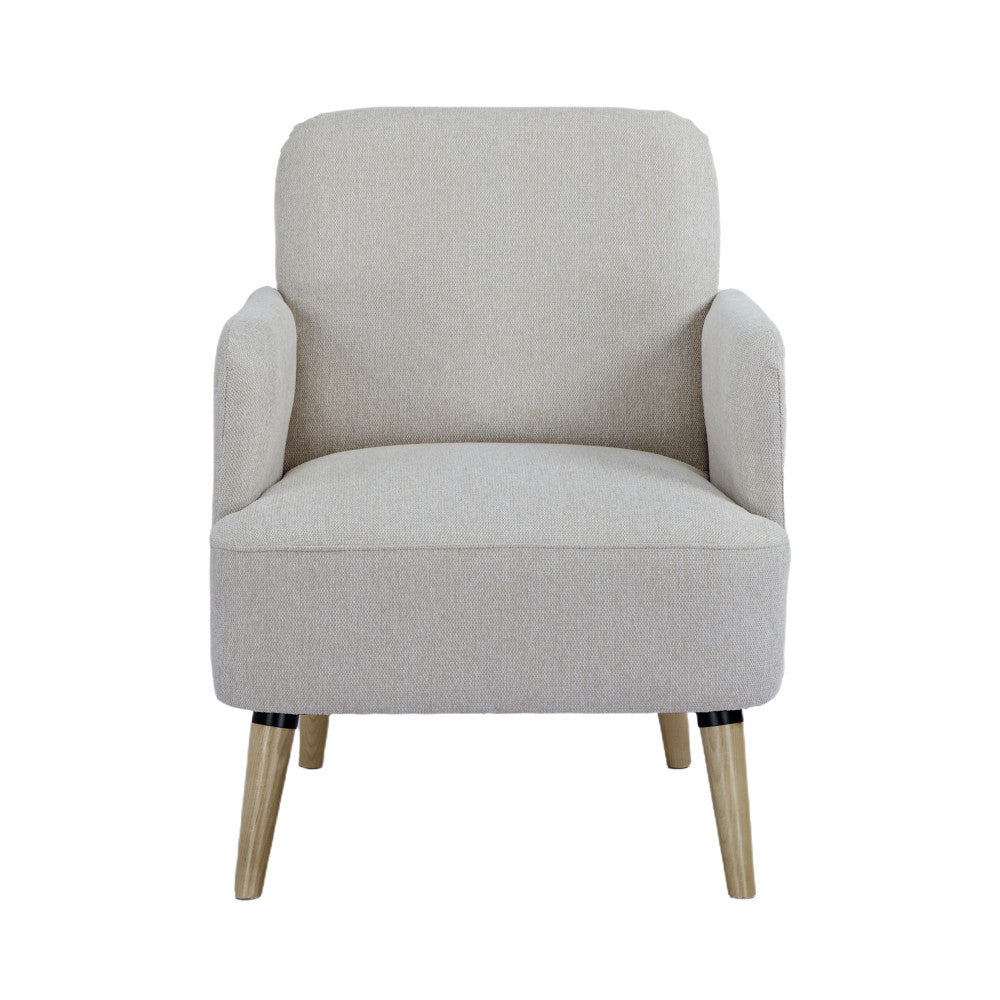 Brooks - Sillón retro - Tela, patas de madera clara - Beige