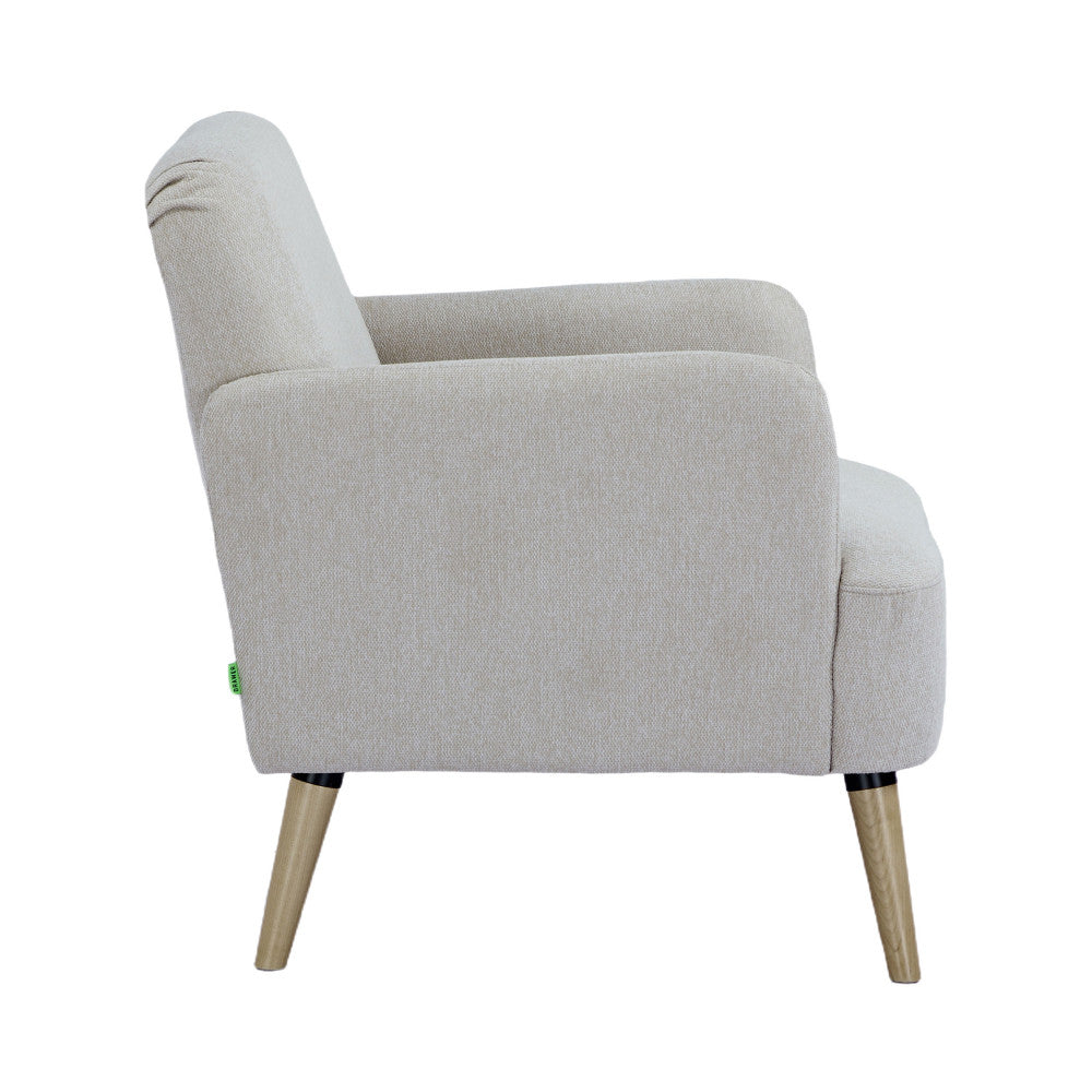 Brooks - Sillón retro - Tela, patas de madera clara - Beige