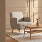 Brooks - Sillón retro - Tela, patas de madera clara - Beige