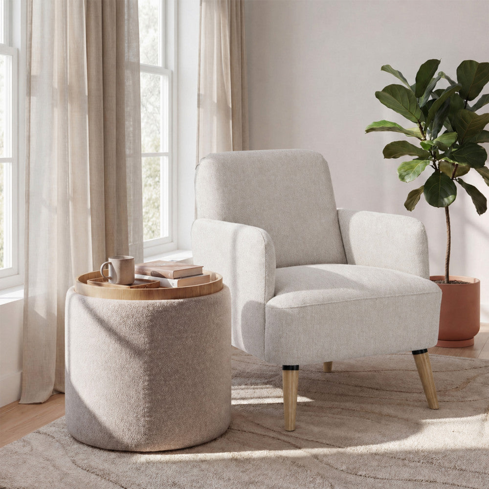 Brooks - Sillón retro - Tela, patas de madera clara - Beige