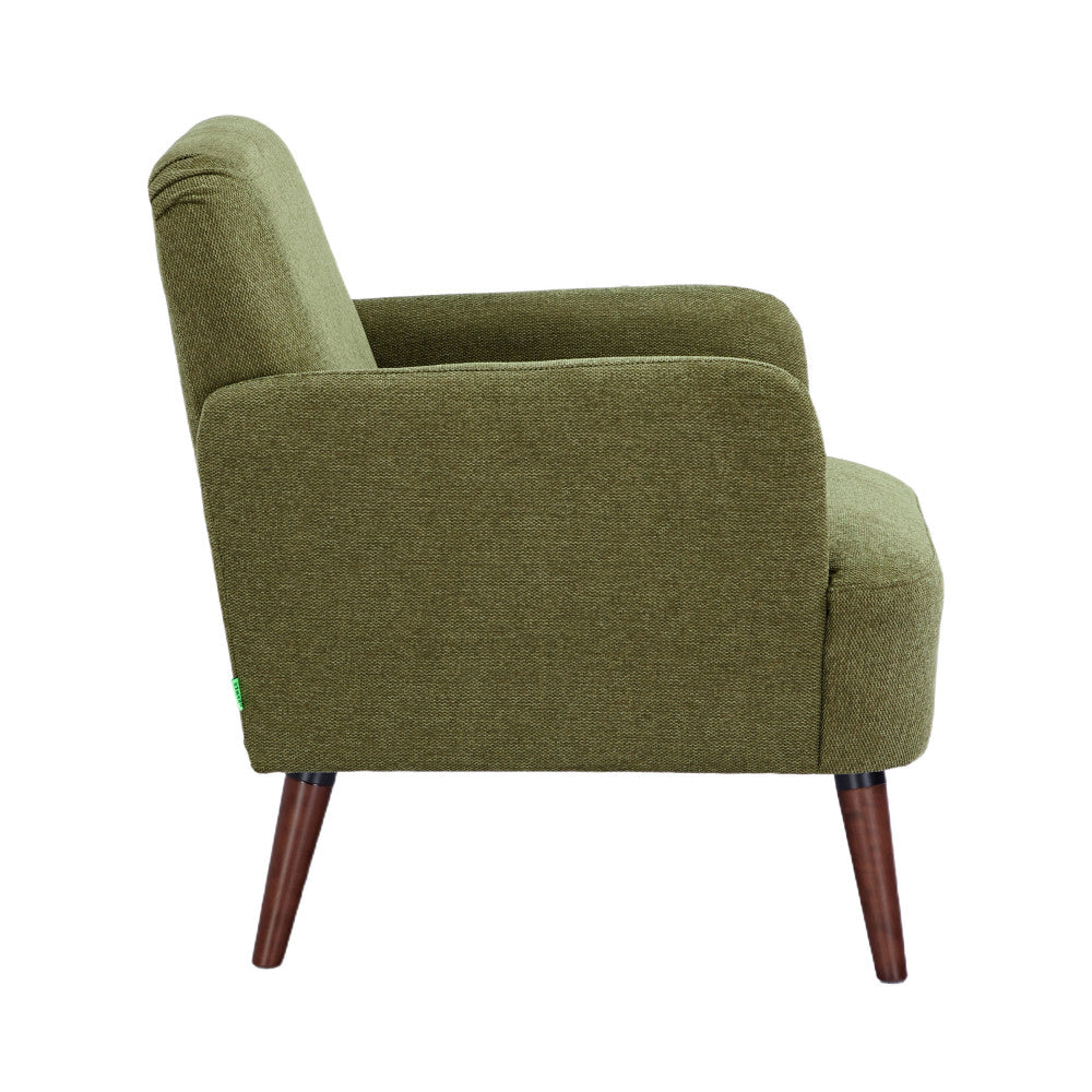 Brooks - Sillón retro - Tela, patas de madera oscura - Verde