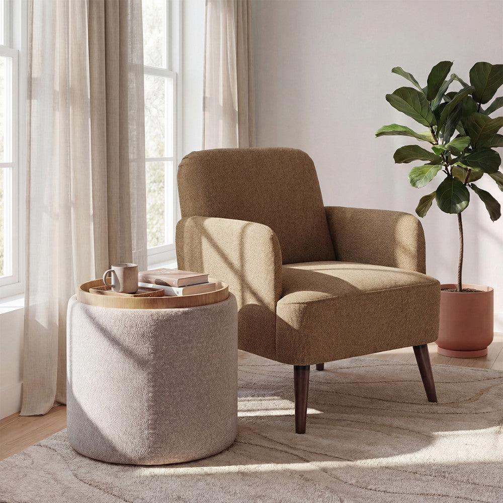 Brooks - Retro Armchair - Fabric, Dark Wood Legs - Bronze