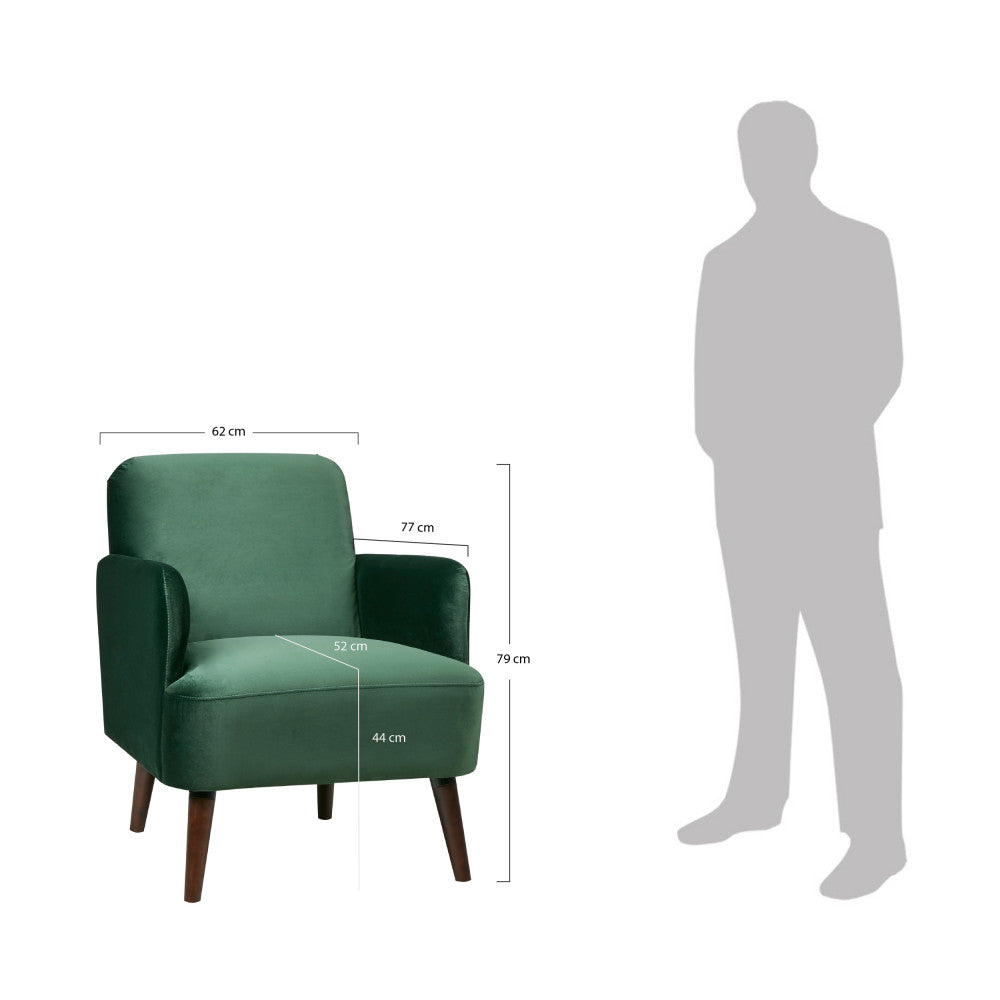 Brooks - Retro Armchair - Velvet, Dark Wood Legs - Forest Green