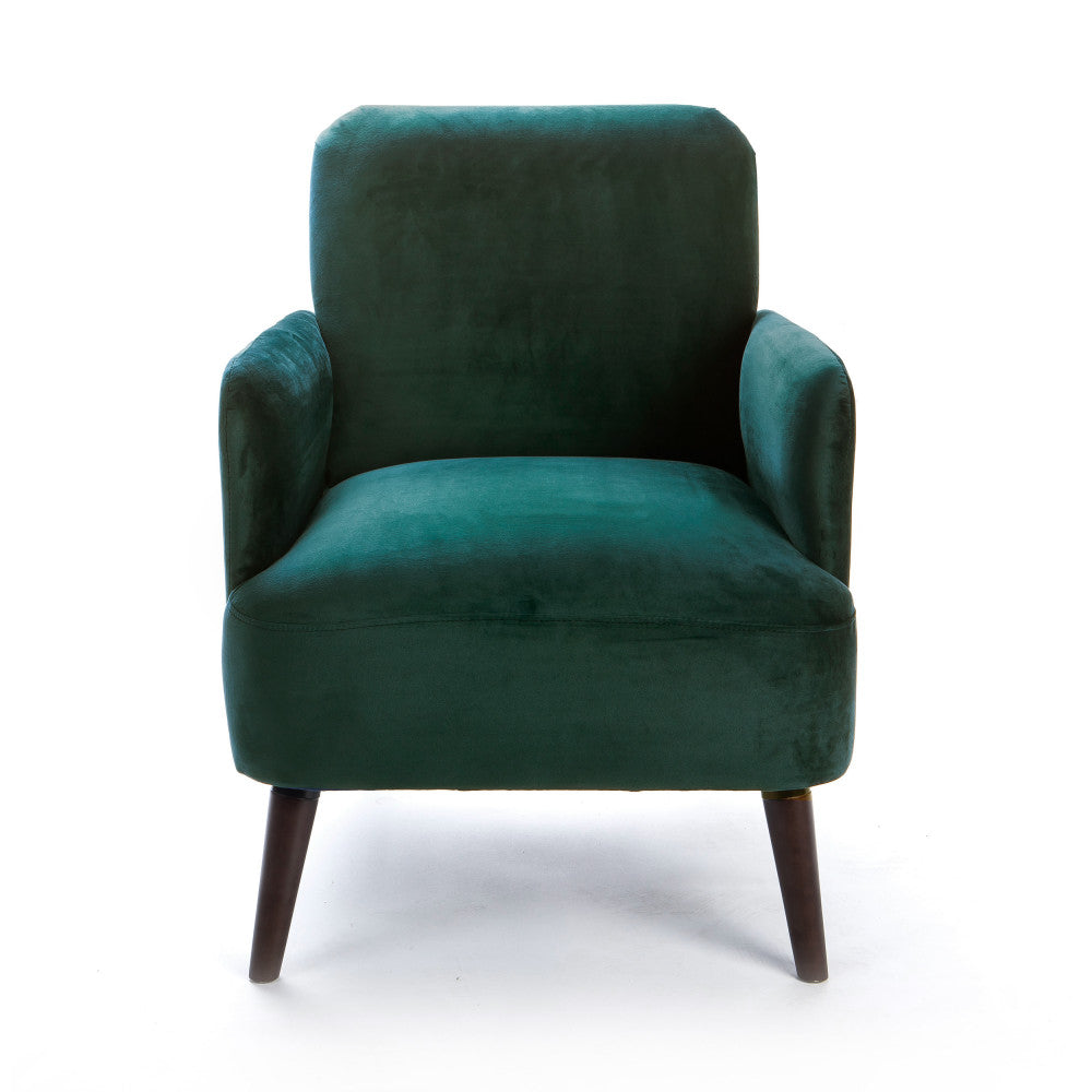 Brooks - Retro Armchair - Velvet, Dark Wood Legs - Forest Green