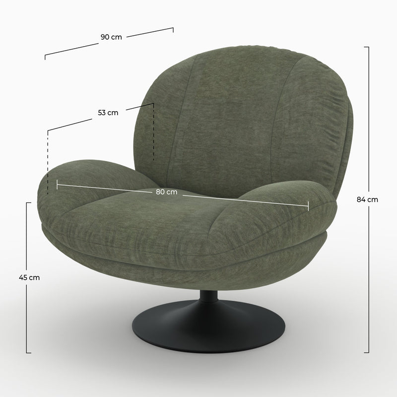 Fauteuil Ricci pivotant en tissu effet velours vert kaki