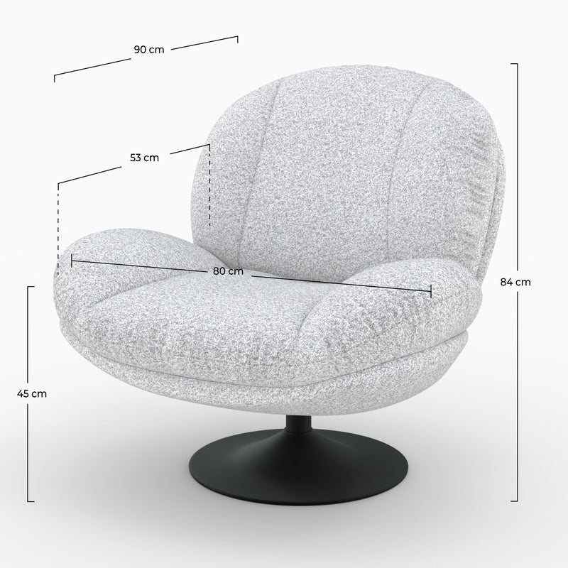 Fauteuil Ricci pivotant en tissu bouclé gris chiné
