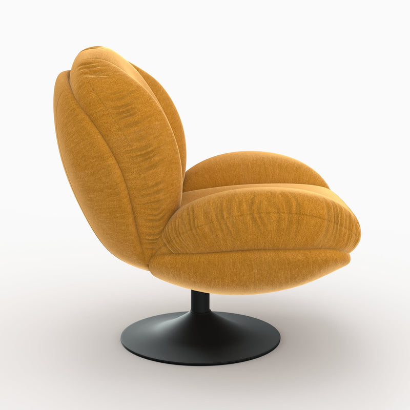Fauteuil Ricci pivotant en tissu effet velours jaune moutarde