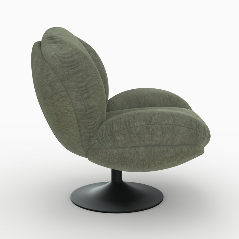 Fauteuil Ricci pivotant en tissu effet velours vert kaki