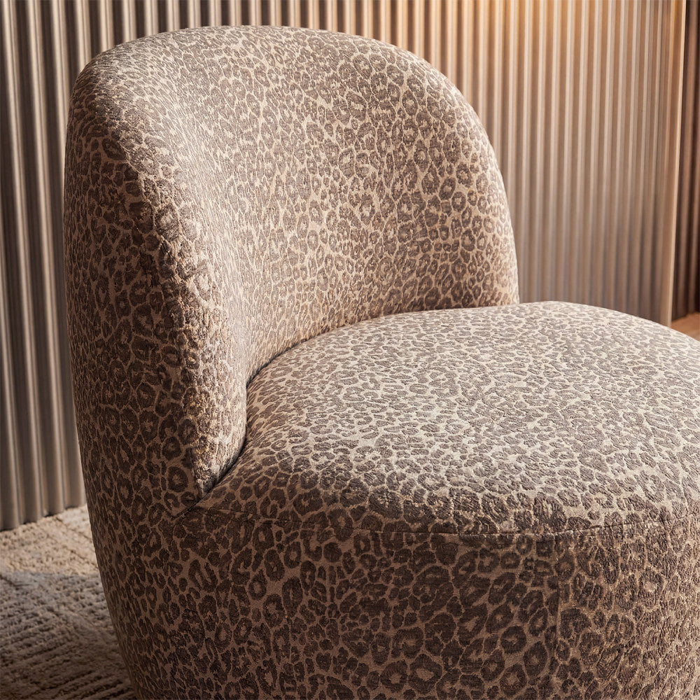 Mo - Round Armchair - Leopard-Print Fabric - Beige