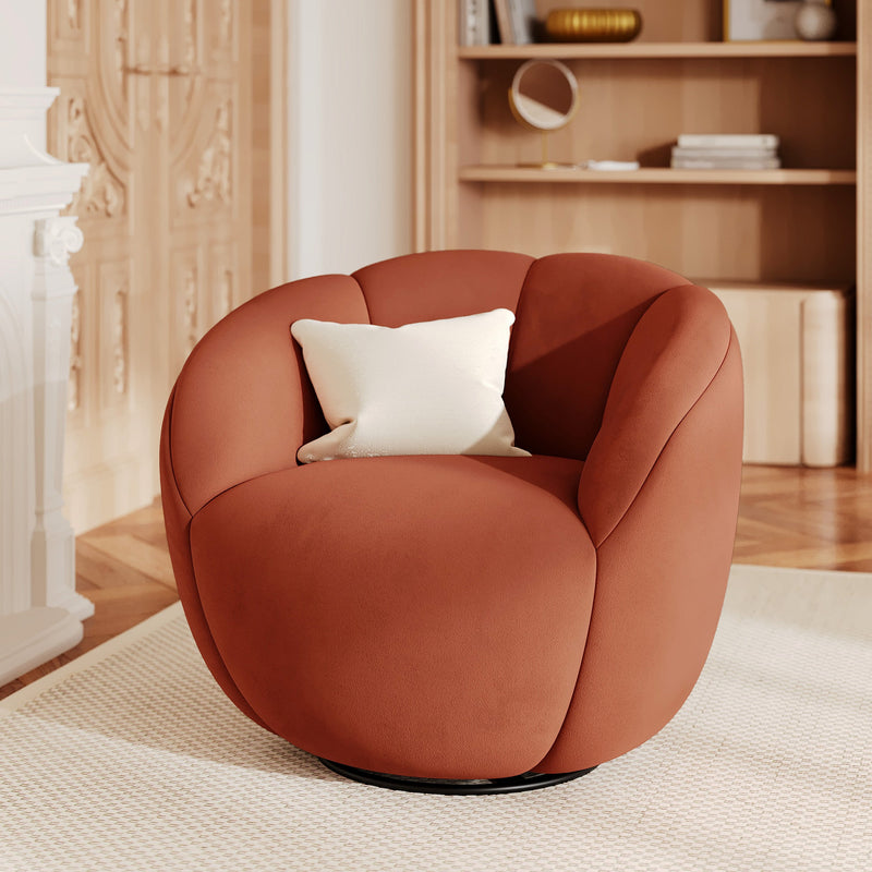 Fauteuil pivotant Ysé en velours rouge brique