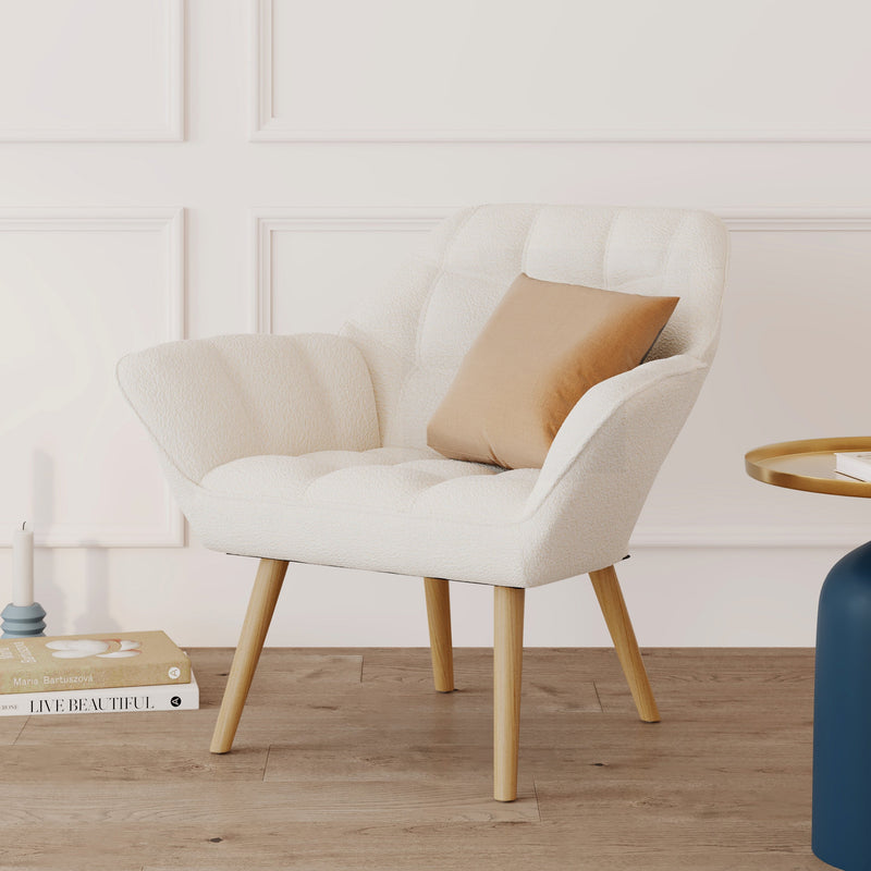 Fauteuil Simba en tissu bouclé blanc