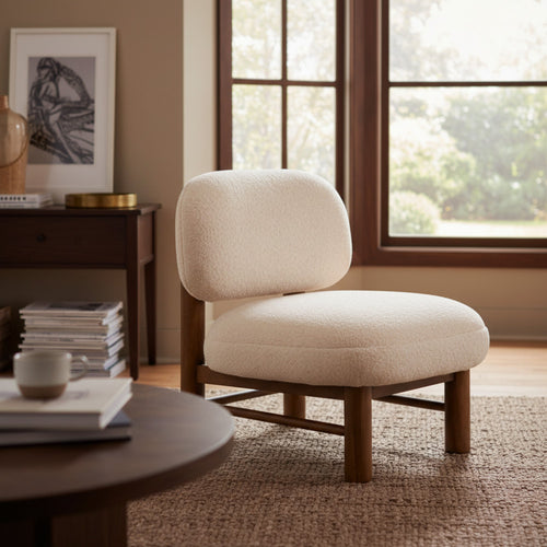 Nubo - Fauteuil - Tissu Bouclette & Bois - Beige