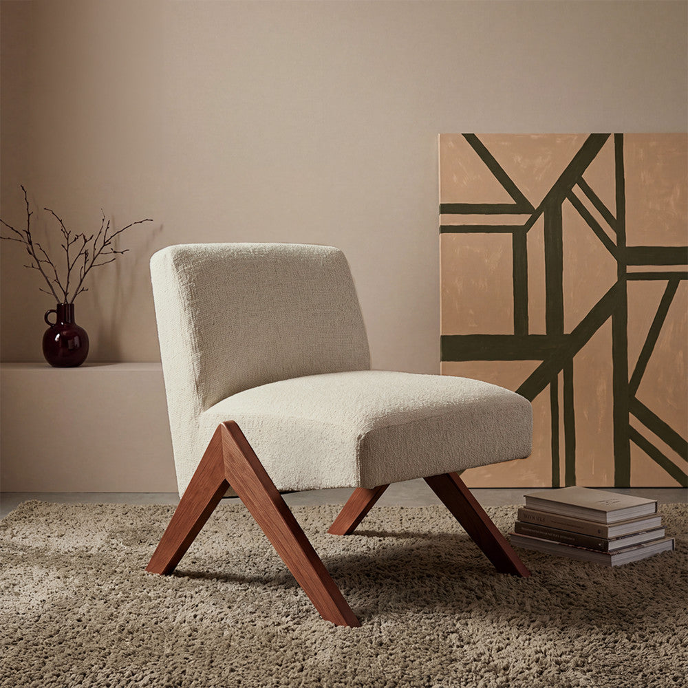 Vinto - Armchair - Fabric, Wooden Legs - Mottled Beige