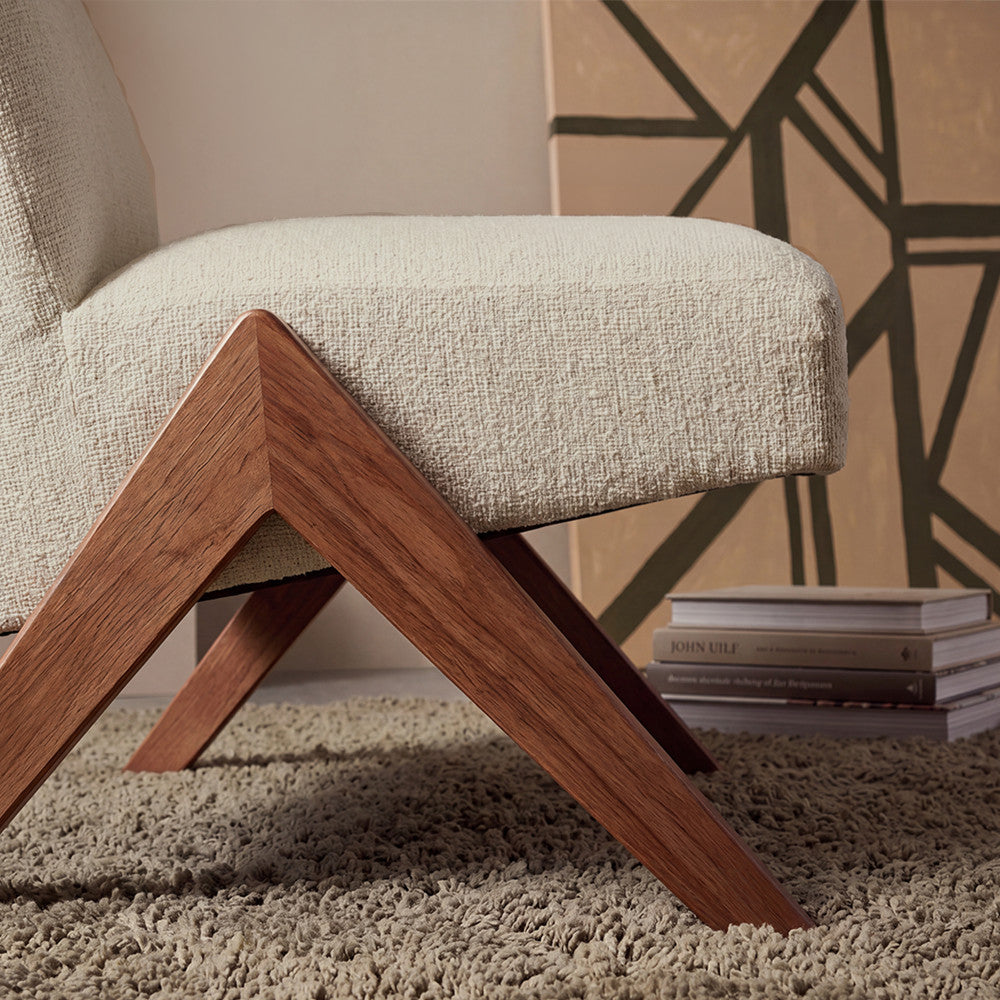 Vinto - Armchair - Fabric, Wooden Legs - Mottled Beige