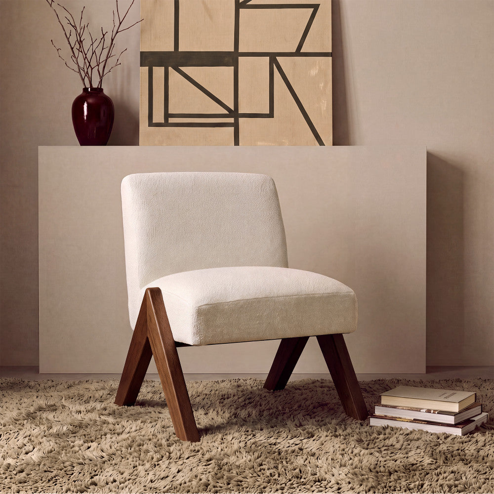 Vinto - Armchair - Fabric, Wooden Legs - Mottled Beige