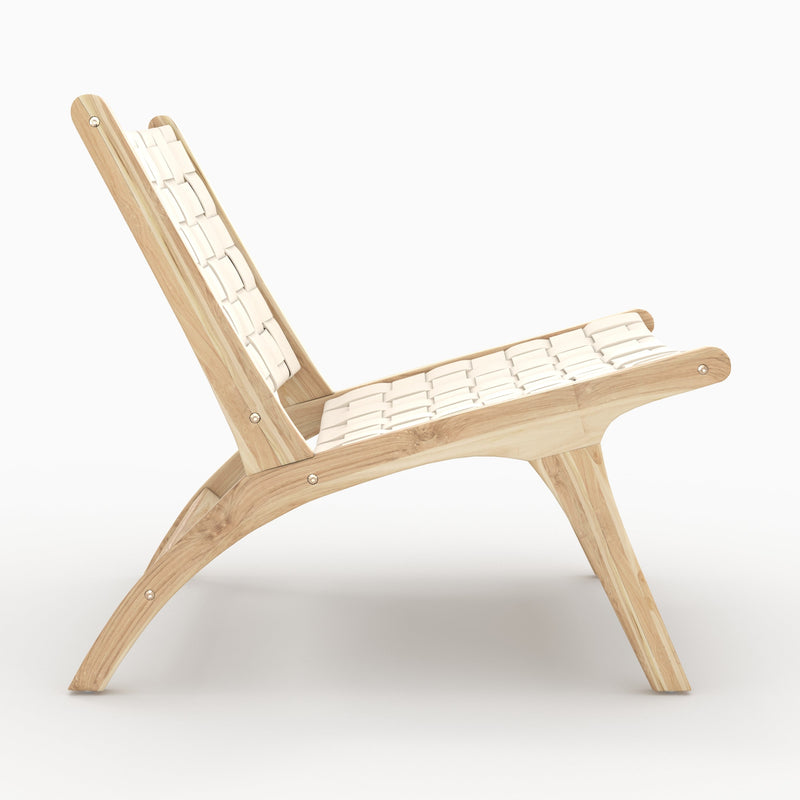 Fauteuil Kuna en teck et cuir tressé blanc