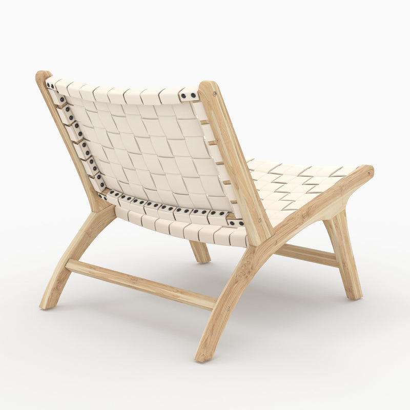 Fauteuil Kuna en teck et cuir tressé blanc