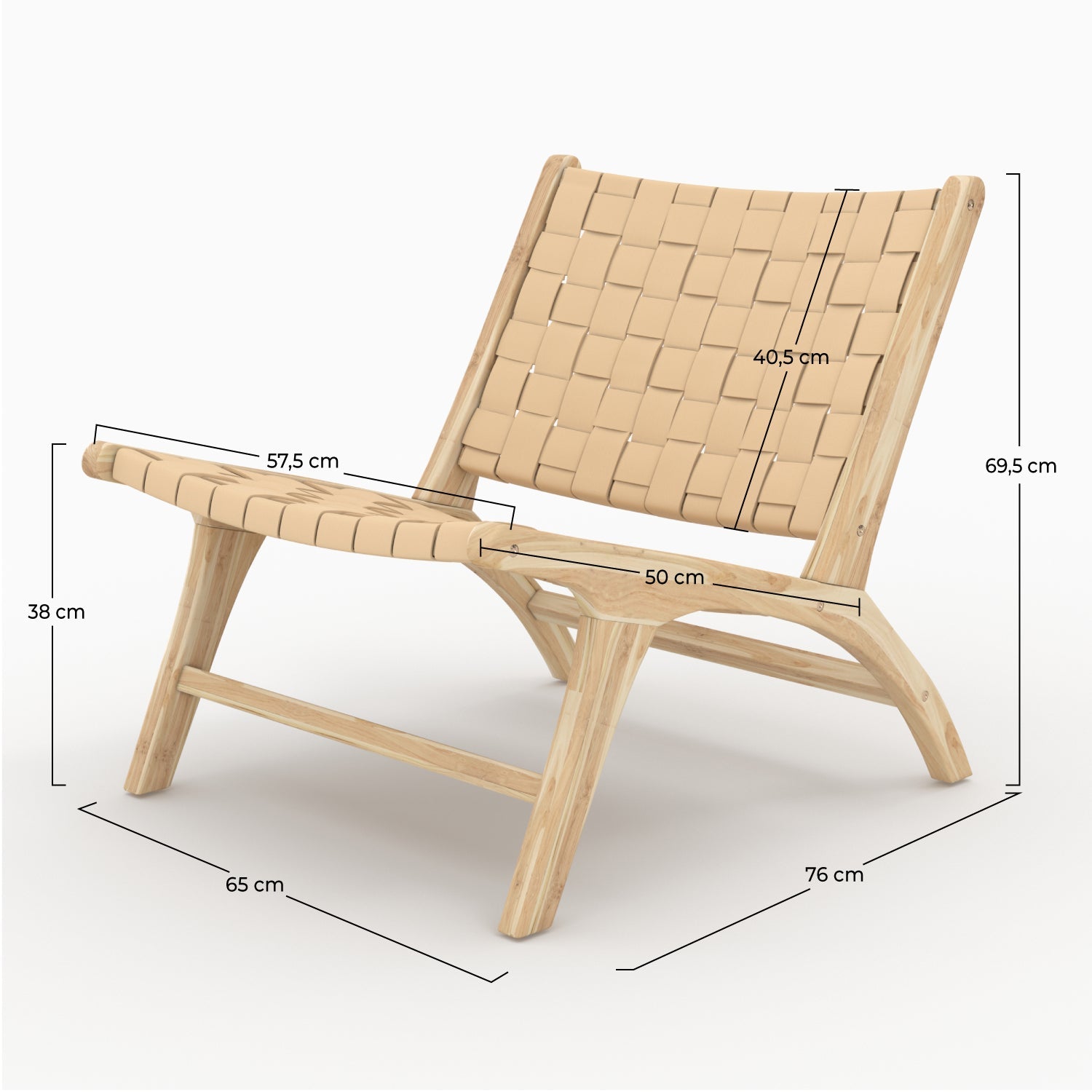 Kuna - Teak And Beige Woven Leather Armchair