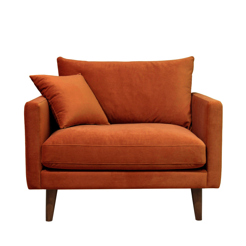 Villabon - Sillón XL - Terciopelo, patas de madera oscura - Óxido