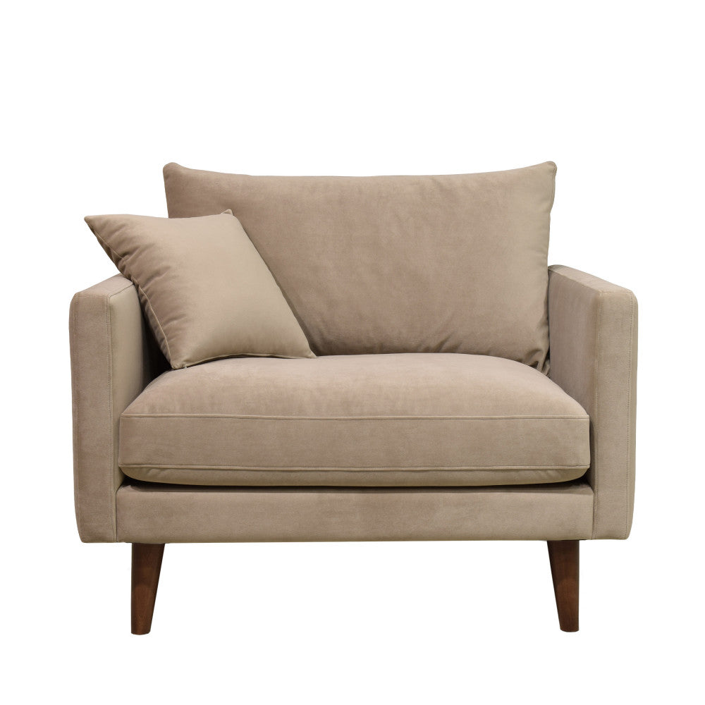 Villabon - XL Armchair - Velvet, Dark Wood Legs - Beige