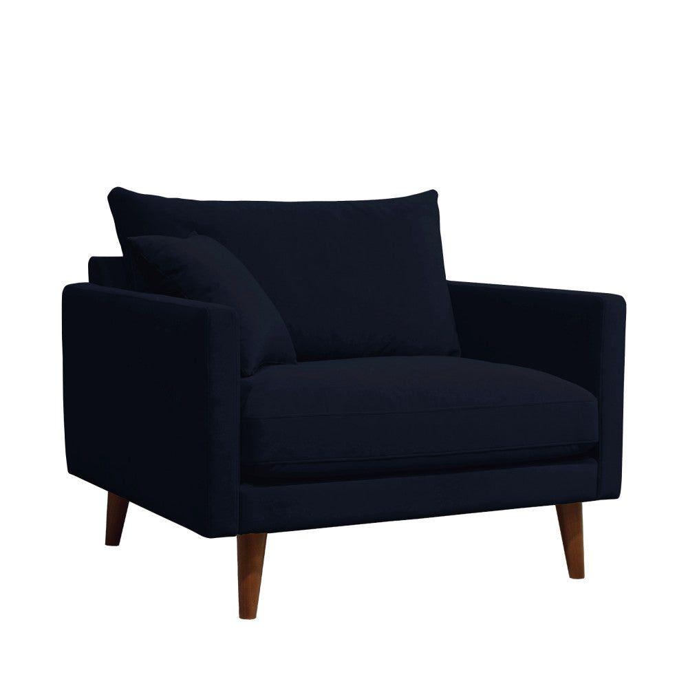 Villabon - Sillón XL - Terciopelo Patas de Madera Oscura - Azul Marino