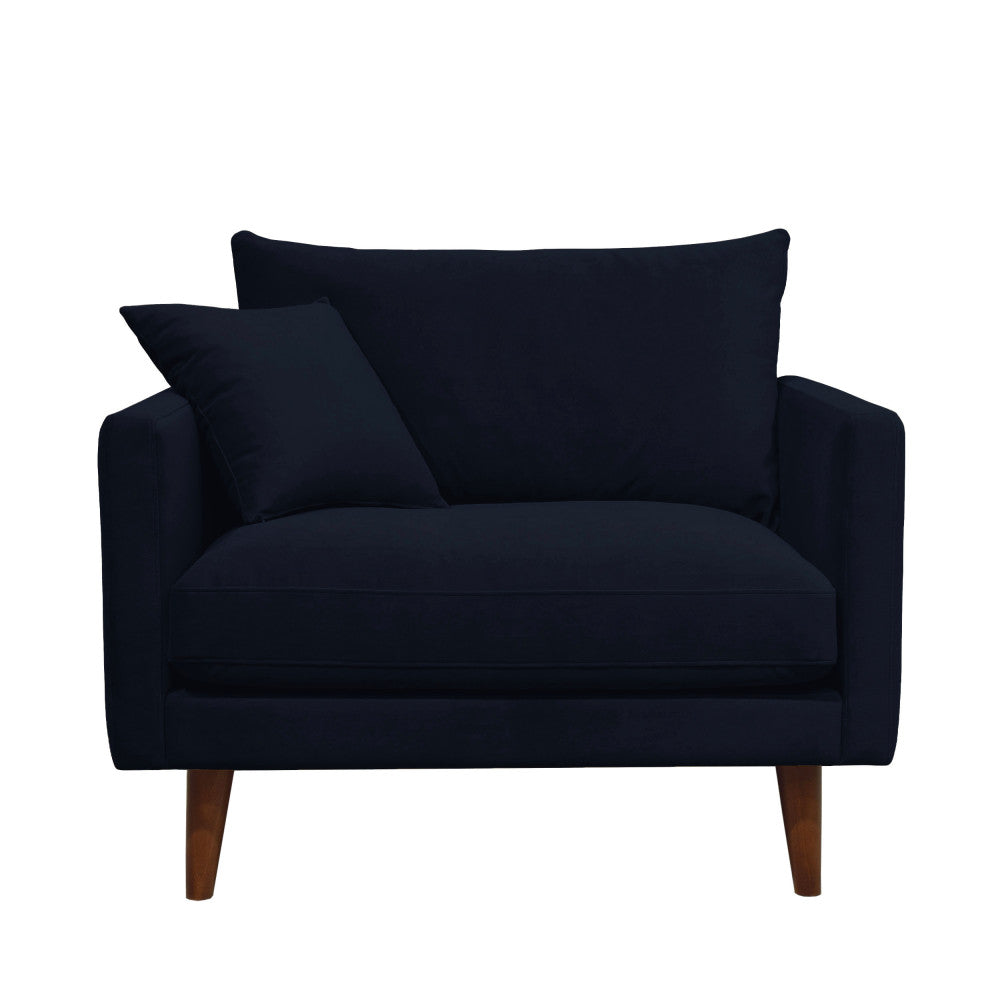 Villabon - Sillón XL - Terciopelo Patas de Madera Oscura - Azul Marino