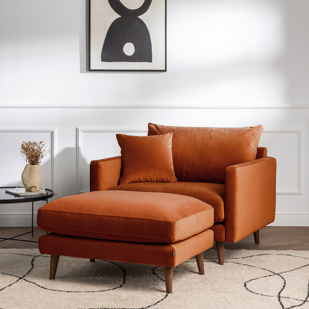 Villabon - Sillón XL - Terciopelo, patas de madera oscura - Óxido